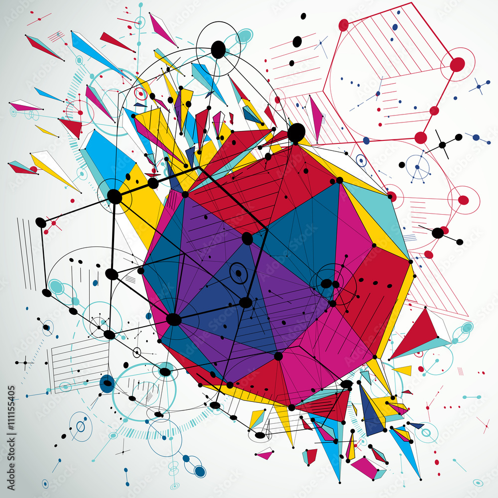 Poster 3d vector bauhaus abstract background made with grid and shapes
