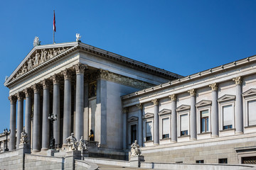 Historic building of the Austrian Parliament in Vienna, Austria.