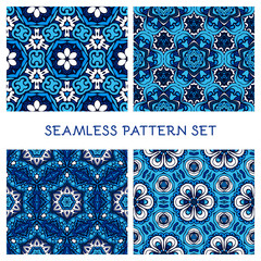 set of blue winter seamless pattern