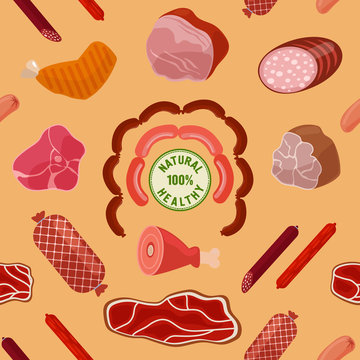 Meat Background. Seamless Pattern with Meat. Butchery Background