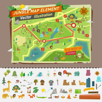 jungle map with graphic elements - vector