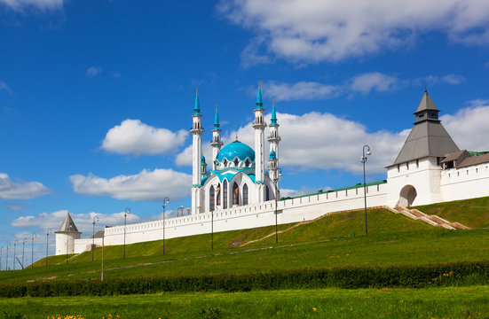 Mosque on territory of Kremlin on a background blue sky , Kazan, Russia