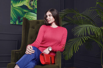 Beautiful sexy young business woman wear sweater wool