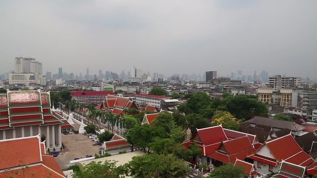 Panorama of Bangkok downtown. View from Golden Mountain, Wat Saket