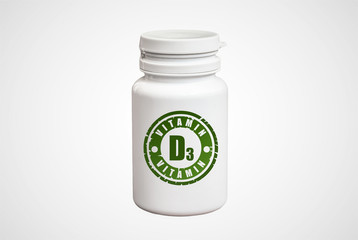 Bottle of pills with vitamin D3