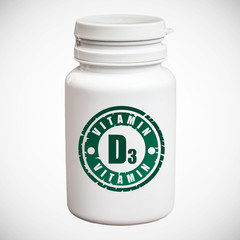 Bottle of pills with vitamin D3