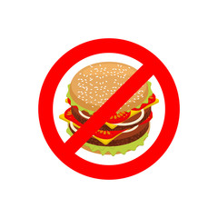 Ban hamburger. Stop fast food. Strikethrough juicy burger with