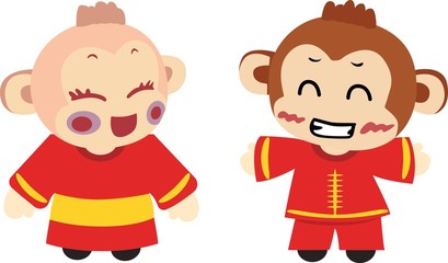 Chinese funny monkeys in traditional china costume