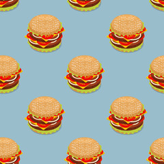 Burger pattern. Sandwich of patties and cut roll. fast food back
