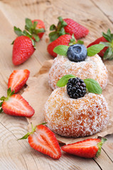 Sweet dessert:cake with blueberry,blackberry and strawberries.