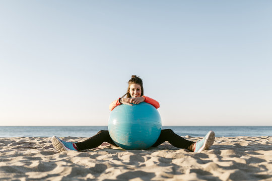Ball,sitzen,morgens,Freude,Zufriedenheit,Gymnastik,Flexibilit&auml;t