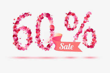 sixty (60) percents sale. Digits of pink rose petals