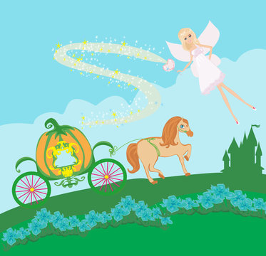 Illustration of a fairy and a pumpkin carriage