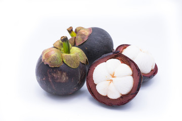 mangosteen isolate on white background, the tropical purple frui