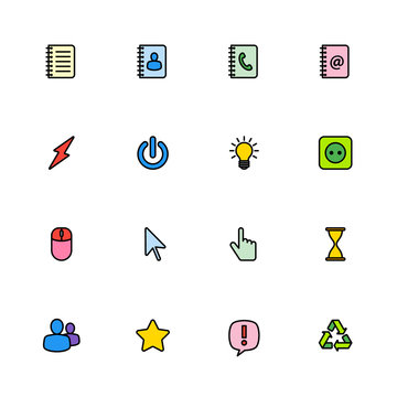 colorful line web icon set for web design, user interface (UI), infographic and mobile application (apps)