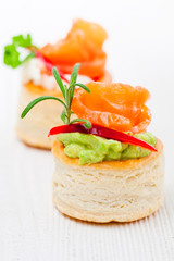 salted  puff pastry stuffed with cream cheese and smoked salmon