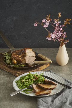 Speck,Bohne,Lammkeule,Frische,Niemand,gebraten,zubereitet
