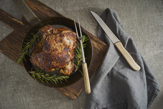 deftig,gebraten,Lammkeule,Niemand,zubereitet,servierfertig,Stillleben