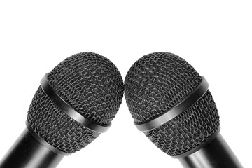 Two microphone heads isolated on white background