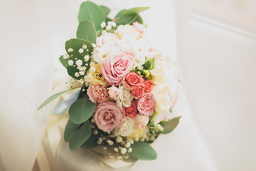Wedding perfect bridal bouquet of different flowers