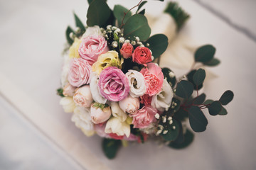 Wedding perfect bridal bouquet of different flowers