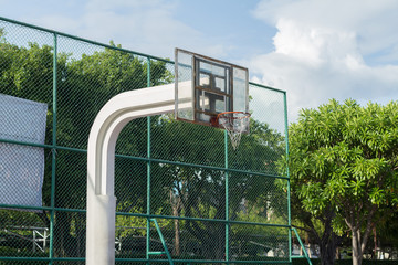 Basketball backboard in sunny day