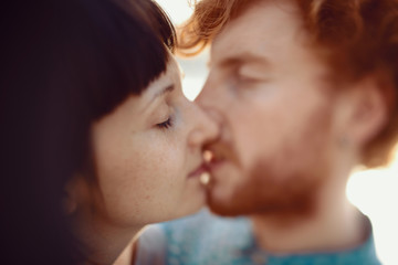 Happy hipster couple on holiday having fun and enjoy the time