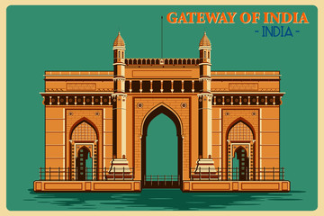 Vintage poster of Gateway of India in Mumbai famous monument of India