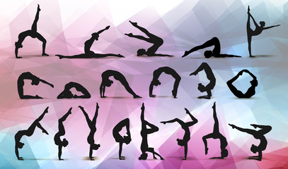 Yoga Positions. Silhouettes icon. Vector illustration