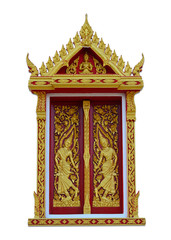 golden angle sculpture at Thai public temple window isolated on