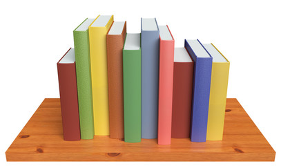 Wooden bookshelf with colored books