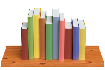 Wooden bookshelf with colored books