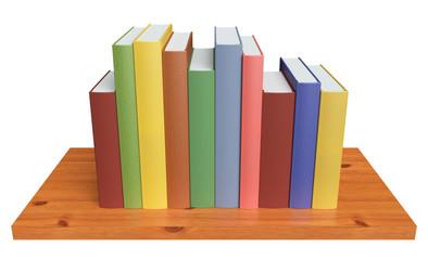 Wooden bookshelf with colored books