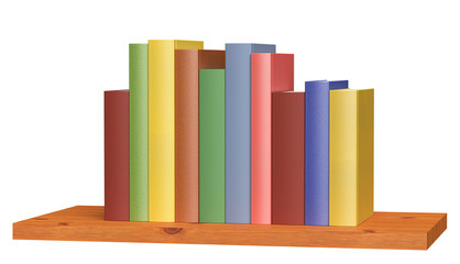 Wooden bookshelf with colored books