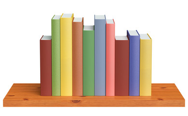 Wooden bookshelf with colored books