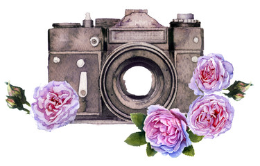 watercolor camera isolated on white background