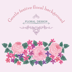 Floral background. Flower pattern. Vintage flourish border greeting card. 