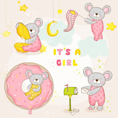 Set of Baby Mouse - for Baby Shower or Arrival Card - in vector