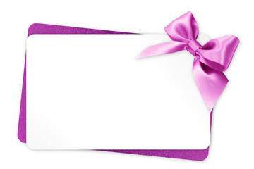 gift card with pink ribbon bow Isolated on white background