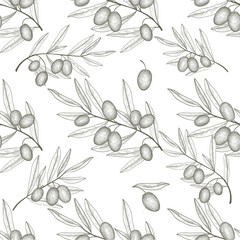 Olive branch pattern Floral sketch background Food ingredient pattern