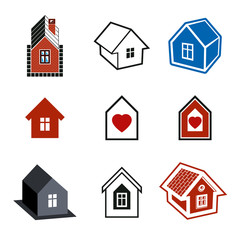 Simple cottages collection, real estate and construction theme.