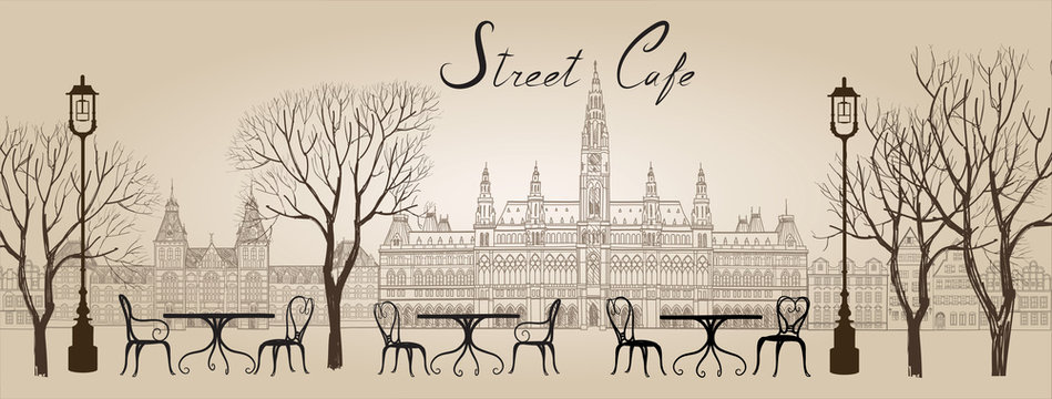 Street cafe in old town Old city views and street cafes Dining hours along Vienna cobblestone alley