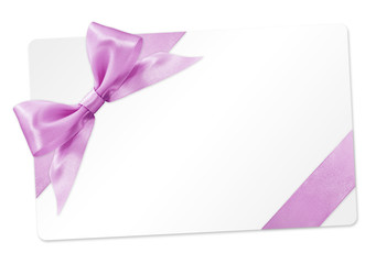gift card with pink ribbon bow Isolated on white background