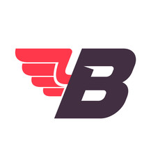 B letter with wing logo design template.