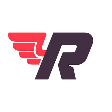 R letter with wing logo design template.