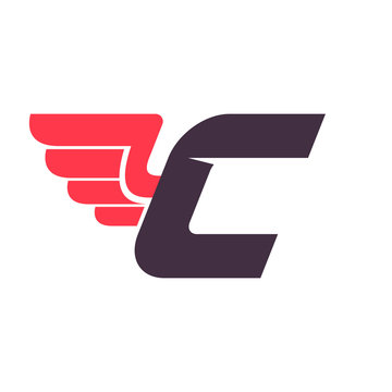 C letter with wing logo design template.