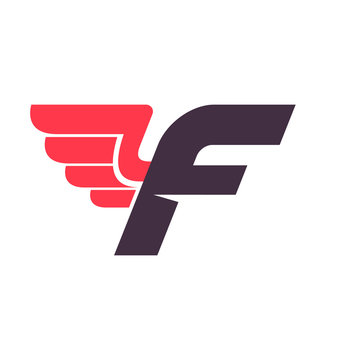 F letter with wing logo design template.