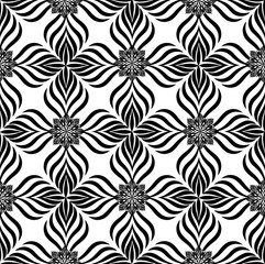 Abstract floral seamless pattern. Geometric line black ornament.