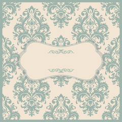 retro Invitation or wedding card with damask background