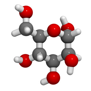 Mannose (D-mannose) sugar molecule. 3D rendering.  